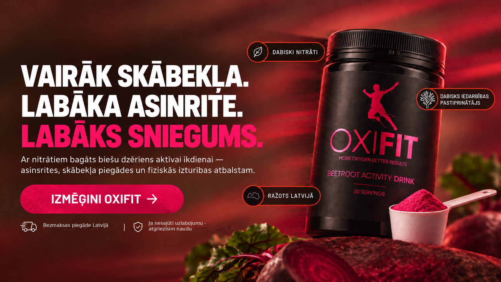 OXIFIT biešu dzēriens izturībai, asinsritei un atjaunošanās atbalstam